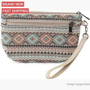 Small Wristlet Wallet Clutch with 3-Zipper Design, Polyester